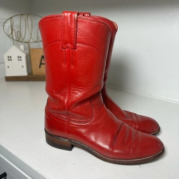 Justin Vintage Cherry Red Leather Western Boots Women's 6.5B Cowboy Boots USA - Picture 5 of 9